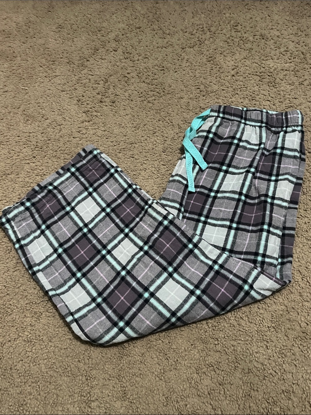 Indigo Plaid Flannel Pajama Pants in Gray, Black & Mint